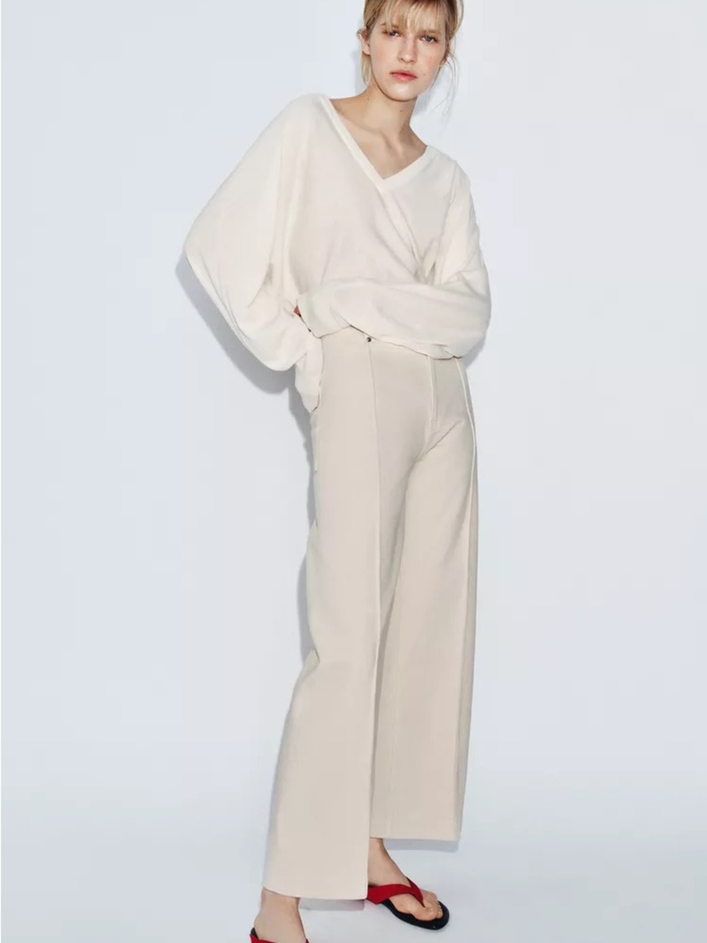 ZARA ZW COLLECTION TAILORED HIGH-WAIST WIDE LEG JEANS IN SAND - Picture 8 of 12